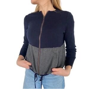 J Crew women long sleeve zip front color block marino wool jacket sweater sz m